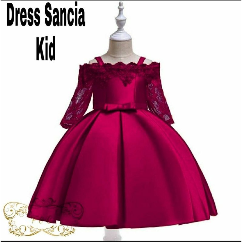 3 UKURAN S M L DRESS SANCIA KID PAKAIAN ANAK PEREMPUAN MOSCREPE APLIKASI BRUKAT FEHM