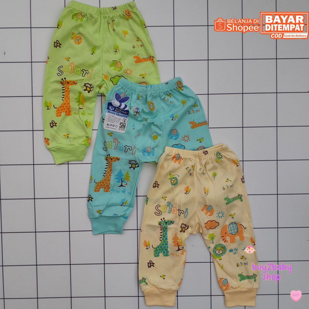 Celana panjang bayi dengan stripe popok Rifani Babywear Animal Series usia 6-18 Bulan isi 3 PCS