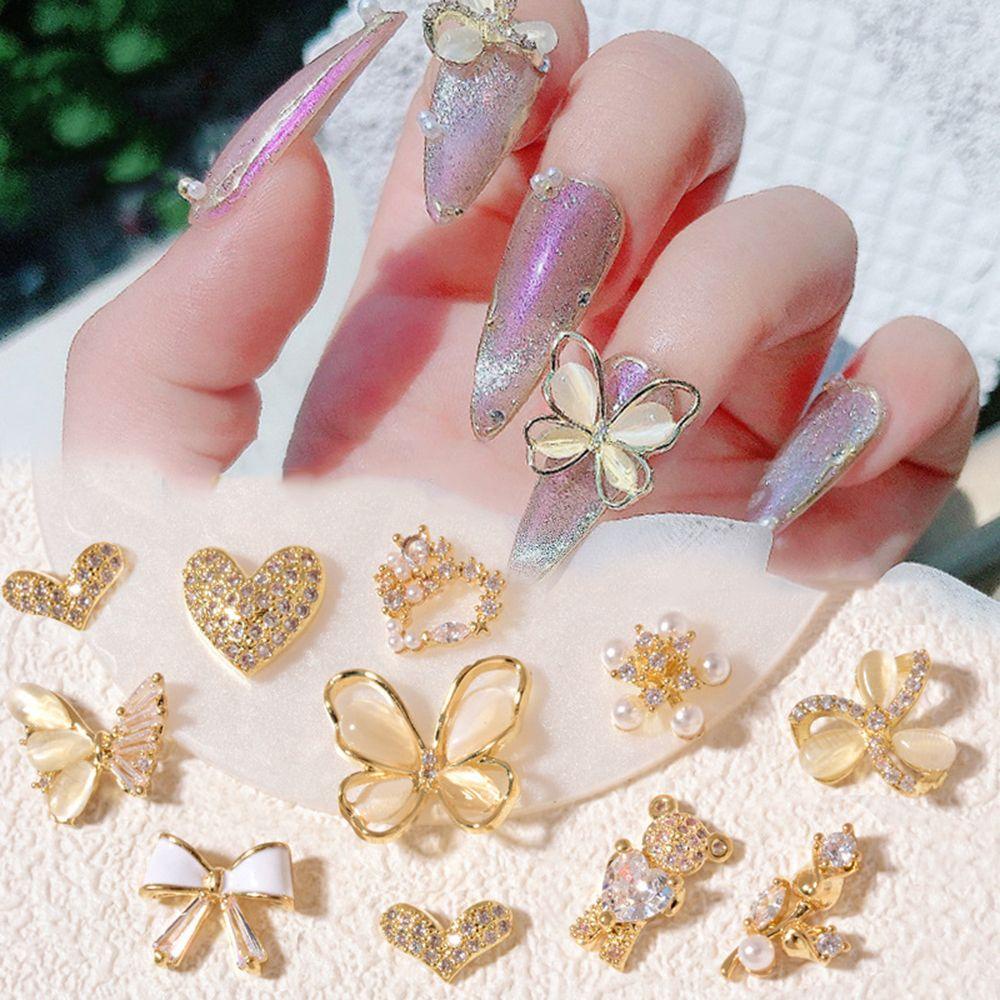 Agustin 3D Dekorasi Nail Art Glitter Golden UV Mewah Ornamen Bagian Logam Aurora Kristal Manicure Aksesoris