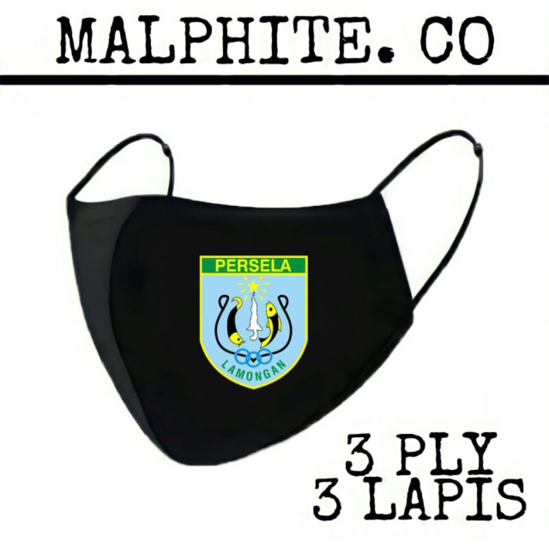 Masker Kain 3 Lapis 3 Ply Scuba Hijab Motif Logo Gambar Club Klub Bola Persela Lamongan 3ply Earloop