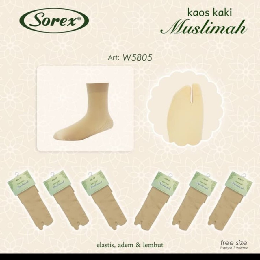 kaos kaki jempol wanita muslimah sorex w 5804 5805 5806 anti selip