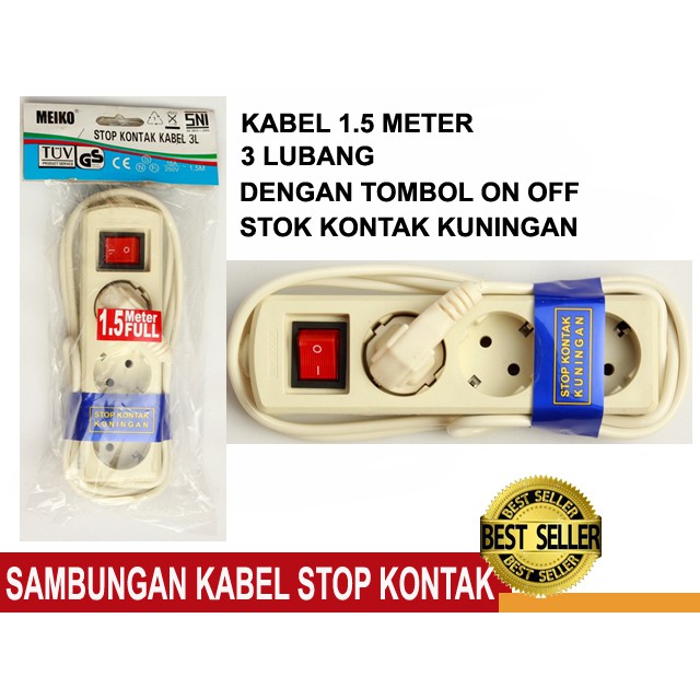 Jual Stop Kontak 3 Lubang Kabel 1 5 Meter 1 5m Sambungan Kabel Colokan