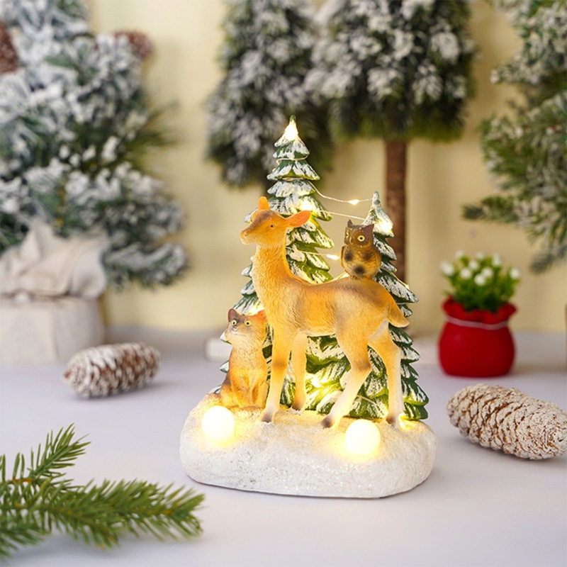 Ornamen Meja Bahan Resin Dengan Lampu Untuk Dekorasi Natal