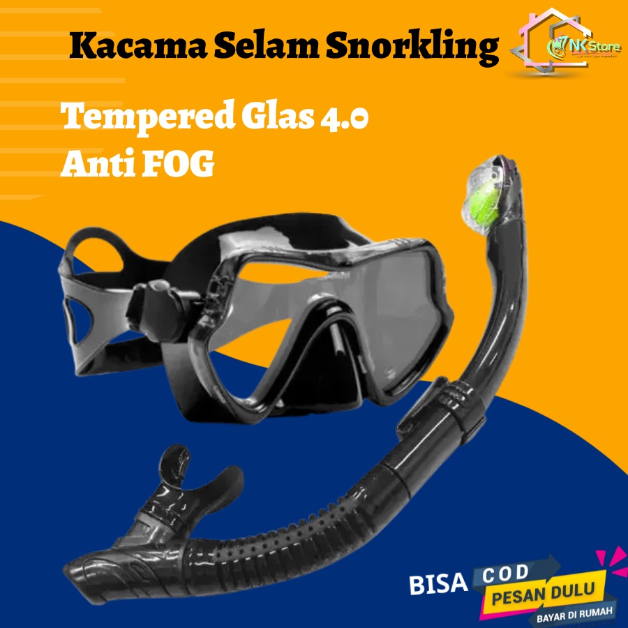 Kacamata Selam Alat Snorkling Snorkeling Dewasa Scuba Diving dan Snorkel Dengan Tempered glass 4.0 anti fog