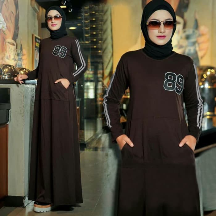 Dress Panjang Anisa Coklat Dress Wanita Babyterry Coklat