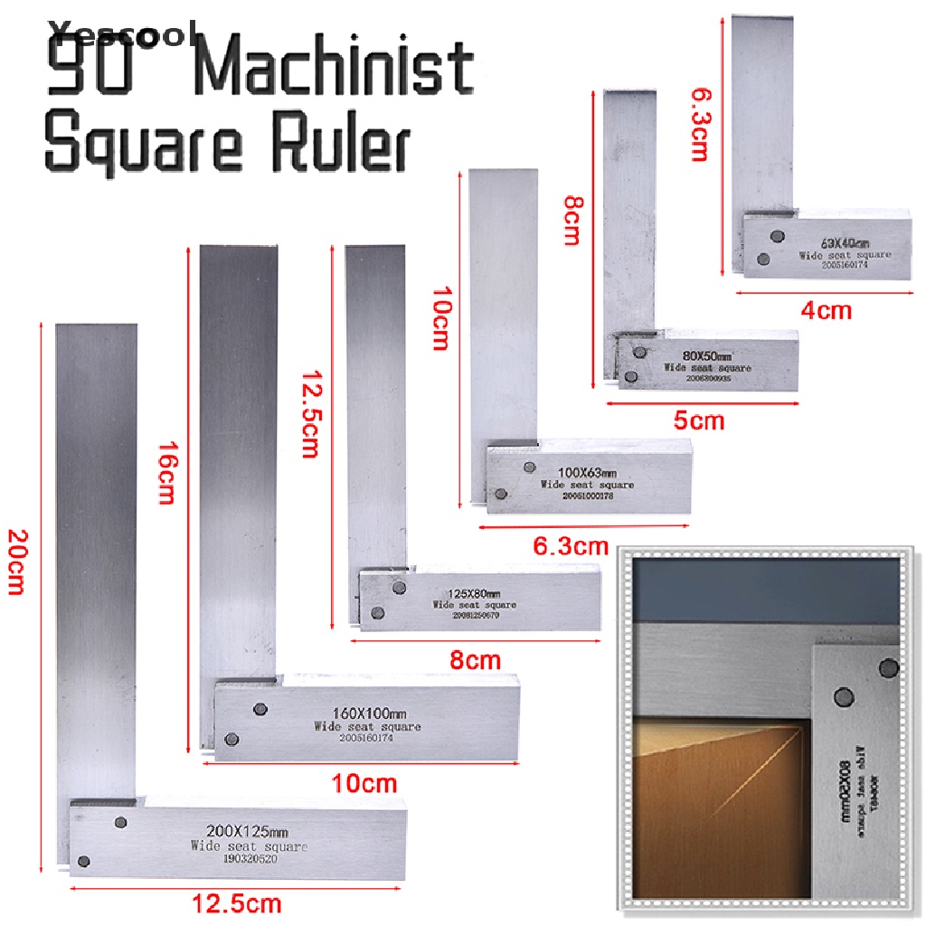 Yescool Penggaris Siku 90 Derajat Bahan Baja