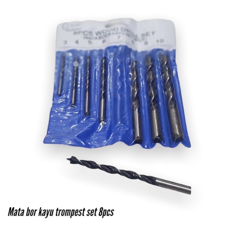 Mata bor kayu trompet set 8pcs 3mm-10mm