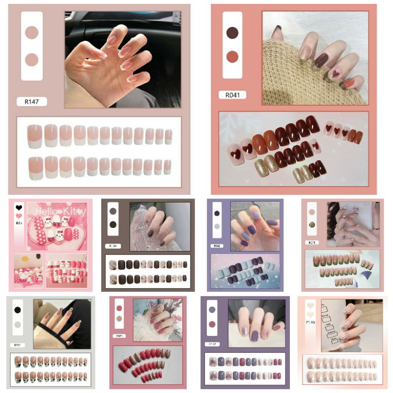 kuku palsu isi 24 pcs/set kuku sudah ada lem cair tahan air nails art part 1