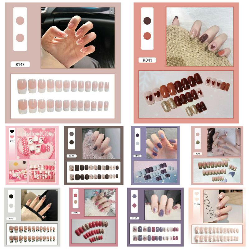 kuku palsu isi 24 pcs/set kuku sudah ada lem cair tahan air nails art part 1