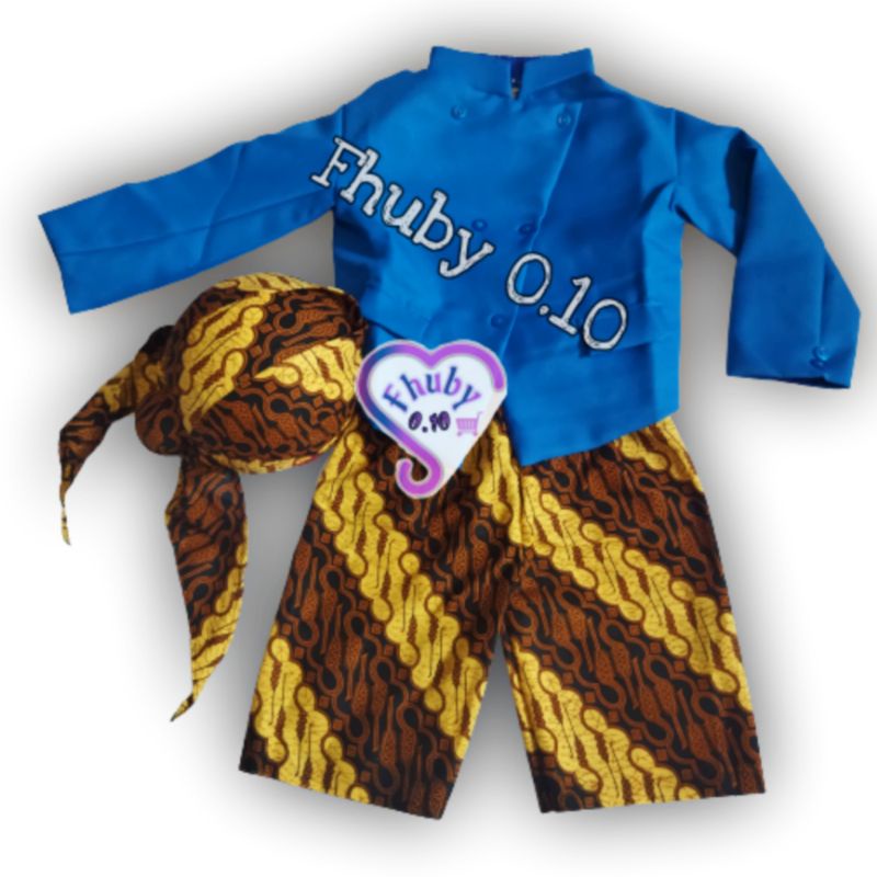 Set Beskap OVJ Anak - Beskap+Celana Batik Coklat+Blangkon Jogja- Baju Dalang Anak