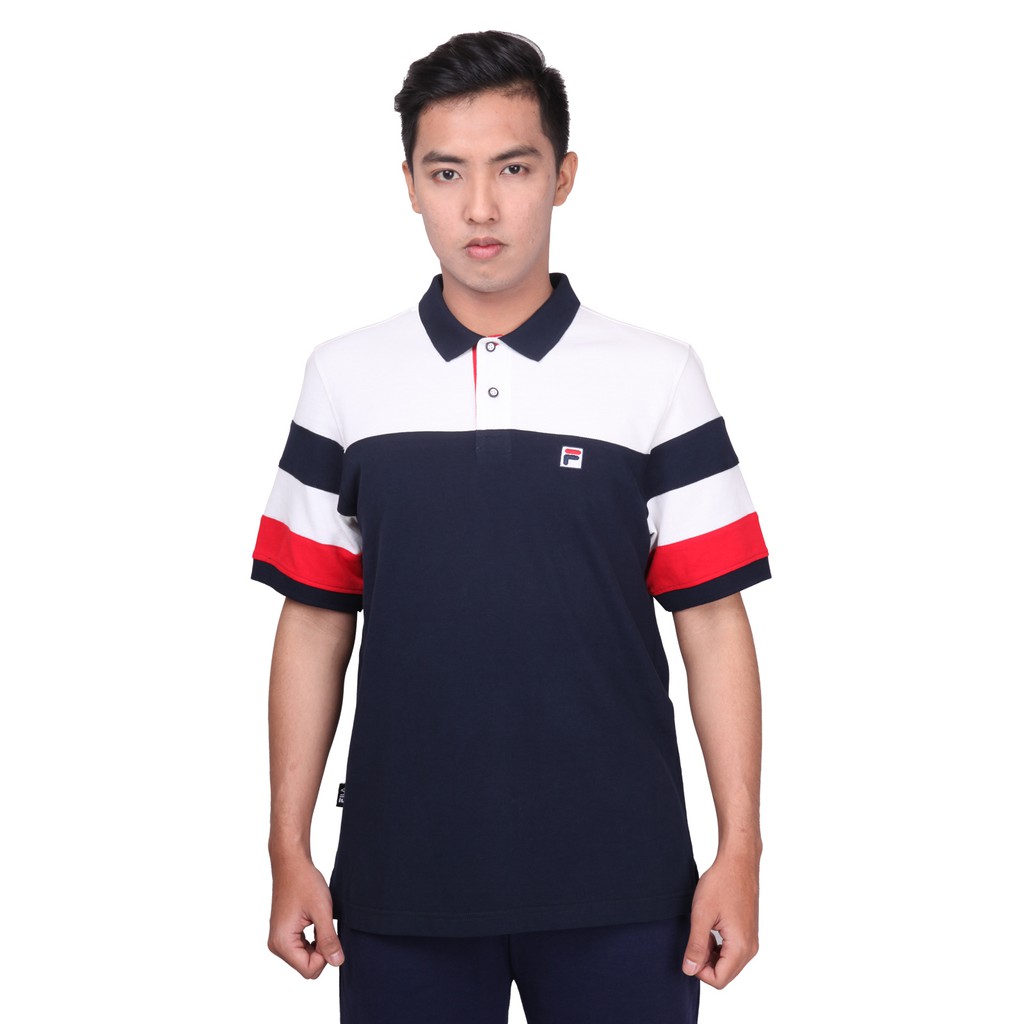  FILA  Baju  Polo Pria Rugani II White Red Navy Shopee 