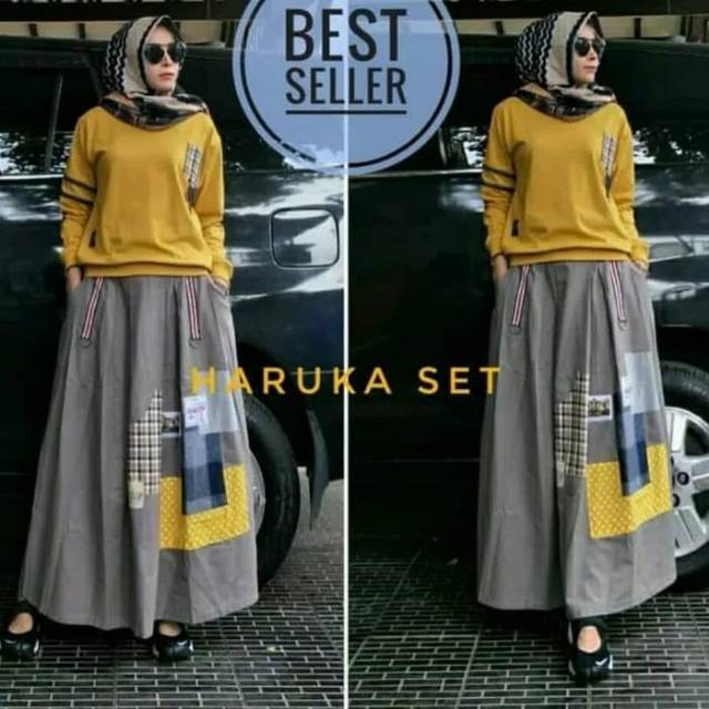 Baju wanita setelan gamis hijan haruka set
