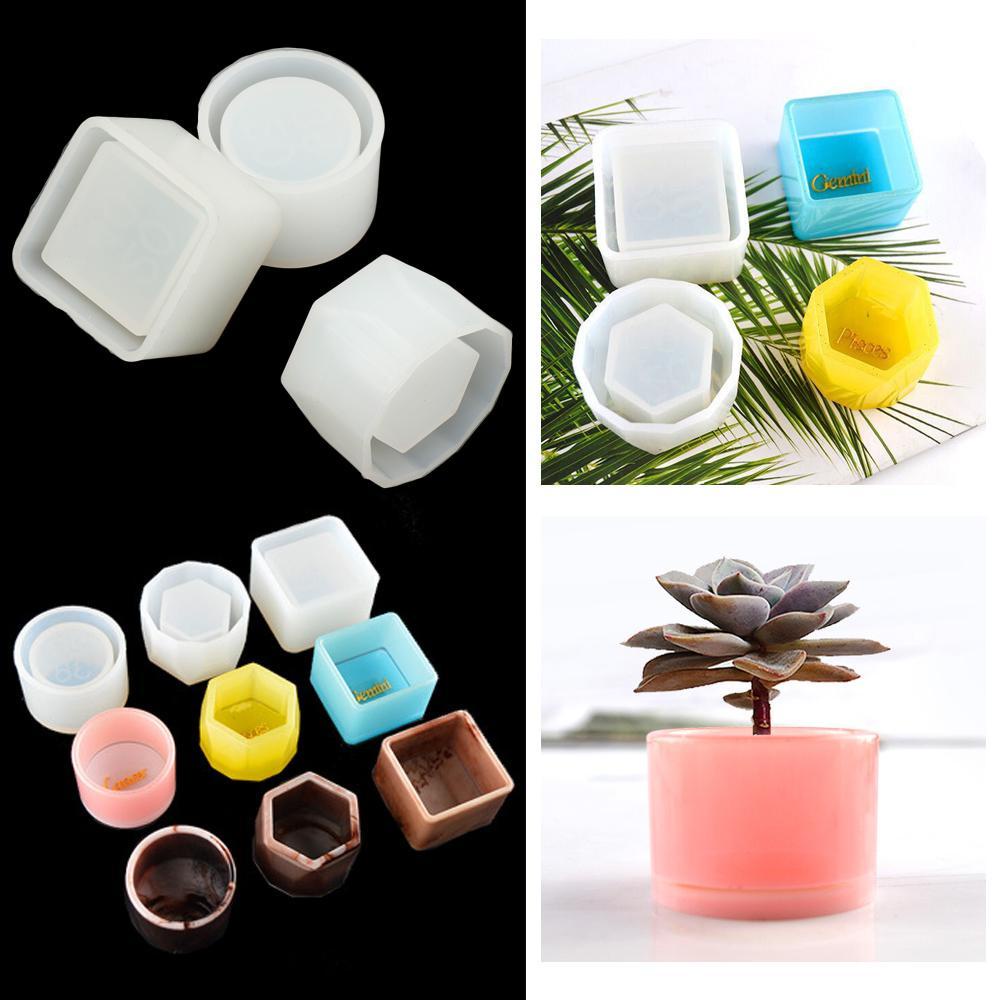 Chookyy 3pcs/set Crystal Resin Tray Cetakan Penyimpanan Casting Hexagon Cup Resin Kerajinan Pot Bunga Sukulen