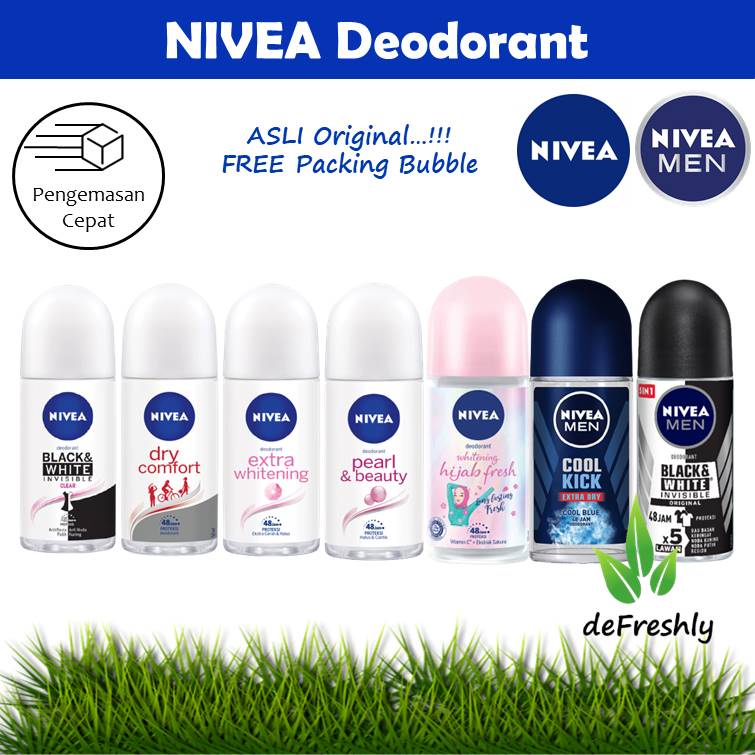 NIVEA Deodorant - Extra Whitening | Black White Invisible | Dry Comfort | Pearl Beauty | Hijab Fresh | Cool Kick | Hijab Soft | NIVEA MEN (Deodoran Roll On 25ml ,50ml)