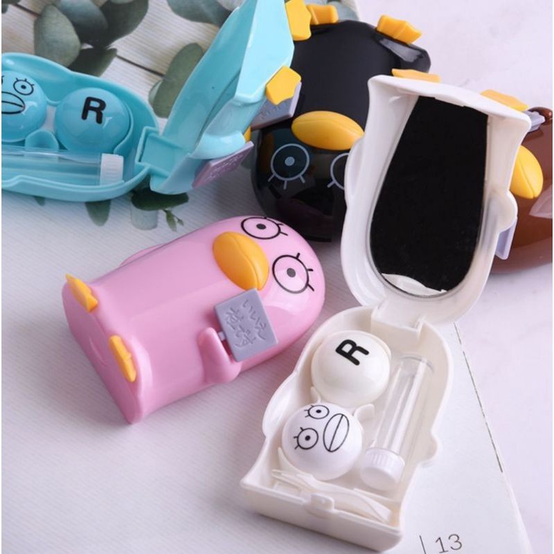Kotak Penyimpanan Softlens Motif Penguin / Travel Kit Box Penguin / Tempat Softlens Penguin / Case Softlens Karakter / Lenscase Penguin