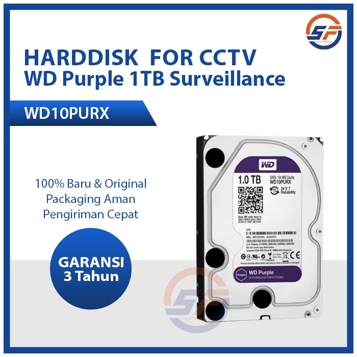 Hardisk WD Purple 1TB Surveillance Termurah 3 Tahun Garansi