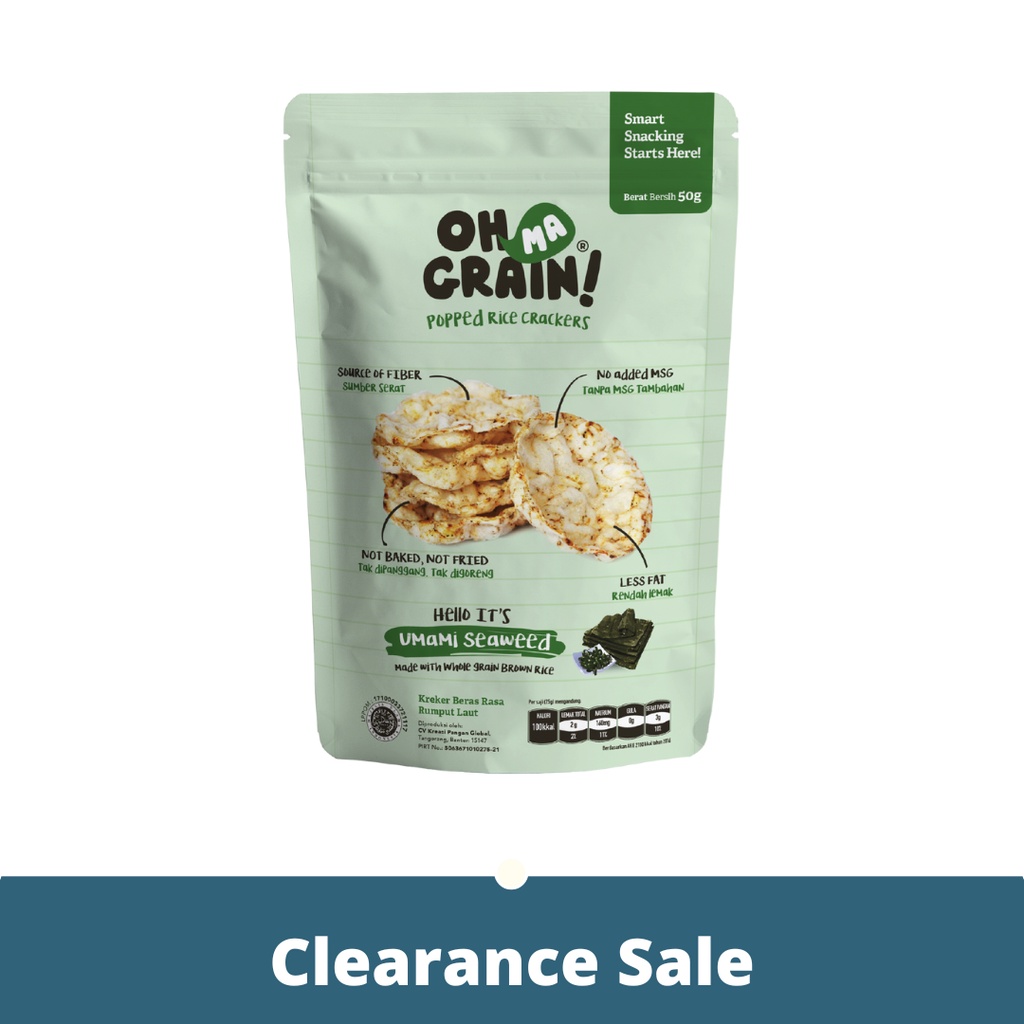 

Oh Ma Grain! - Popped Rice Crackers Seaweed - Rasa Rumput Laut - 50 Gr - Clearance Sale