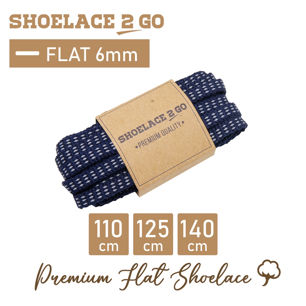 SHOELACE 2 GO PREMIUM TALI SEPATU MOTIF GEPENG PIPIH FLAT N4 NAVY LIGHT GREY - 110CM 125CM 140CM