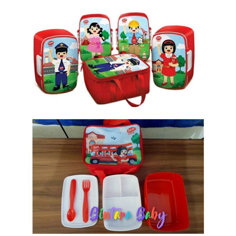 Lunch Box Set Sendok dan Tas SGM seri Profesi Lunch Box Set Sekat Tempat Bekal Anak. / Set Tempat Bekal Anak Bento