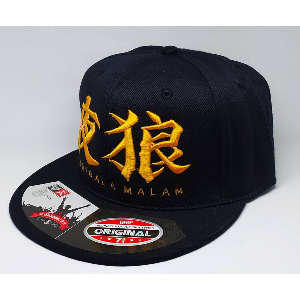 Topi Snapback Premium Serigala Malam Logo Tulisan Jepang Unisex