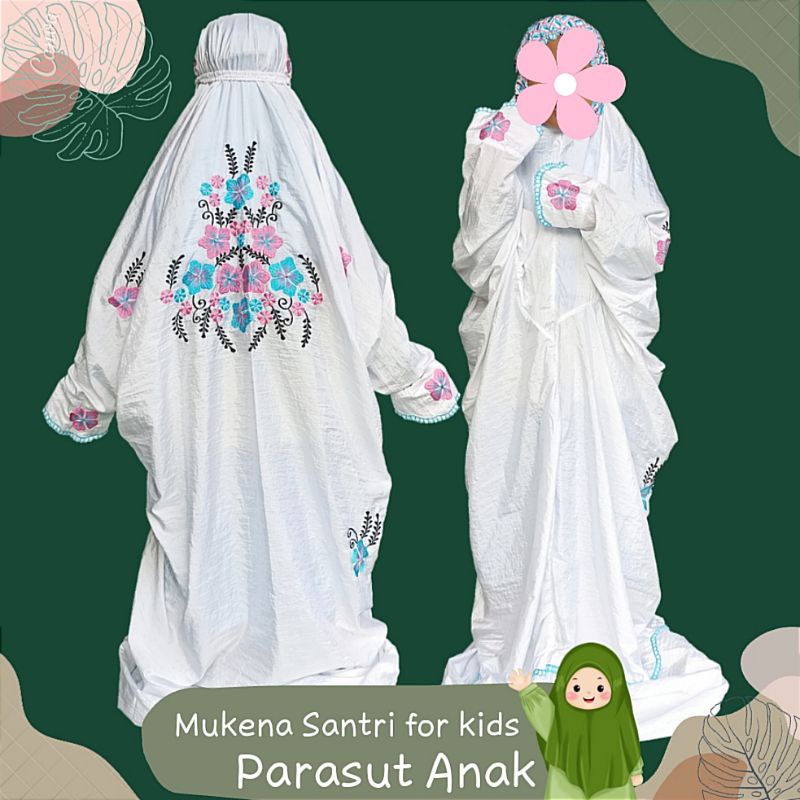 Real pict mukena putih anak-anak parasut parasit terusan lajuran bordir syar'i terbaru
