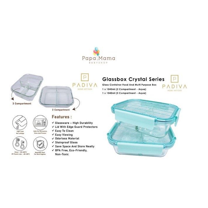 Padiva 1040ml AQUA Mix 2+3compartments Crystal Glassbox (GBC1040MA)