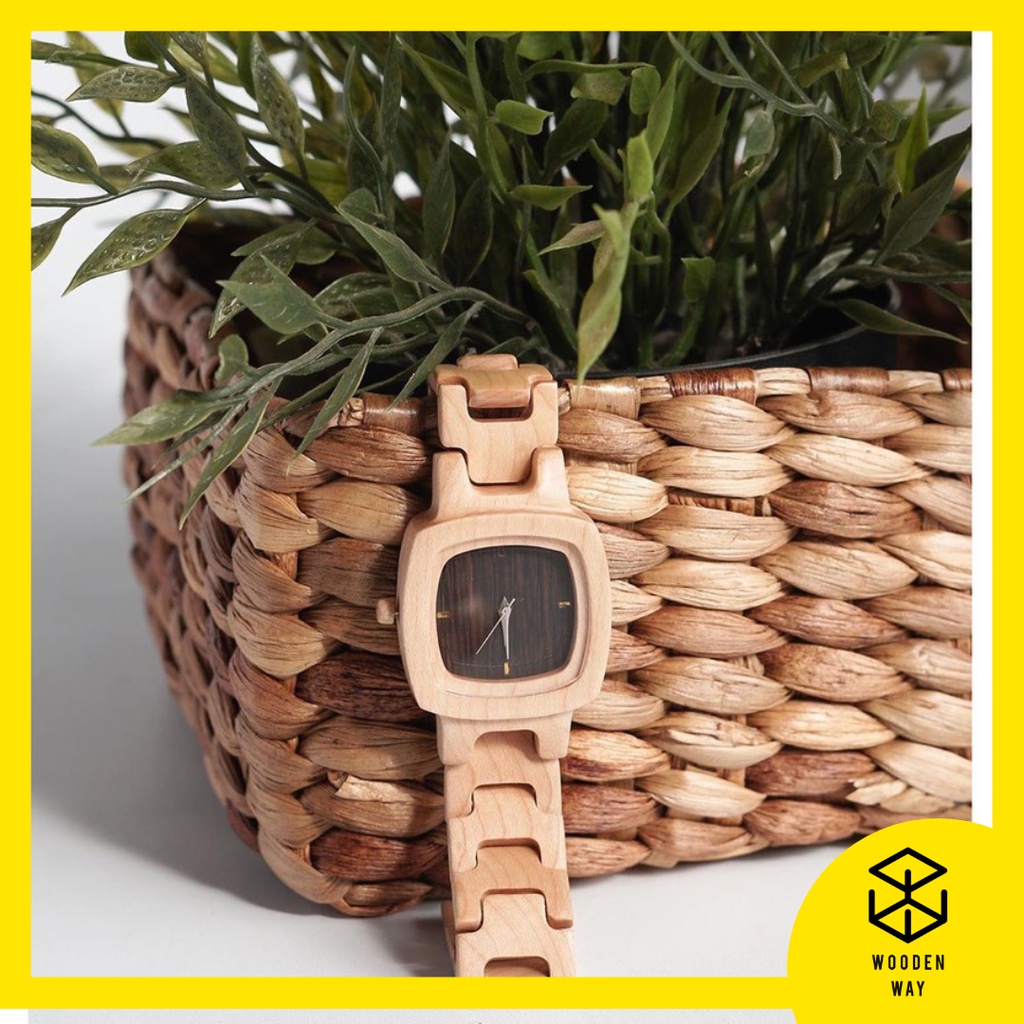 WOODENWAY Dropadi - Jam Tangan Kayu Cewek Cowok Wanita Pria Analog - Kado Ulang Tahun Unik Jam Tanga