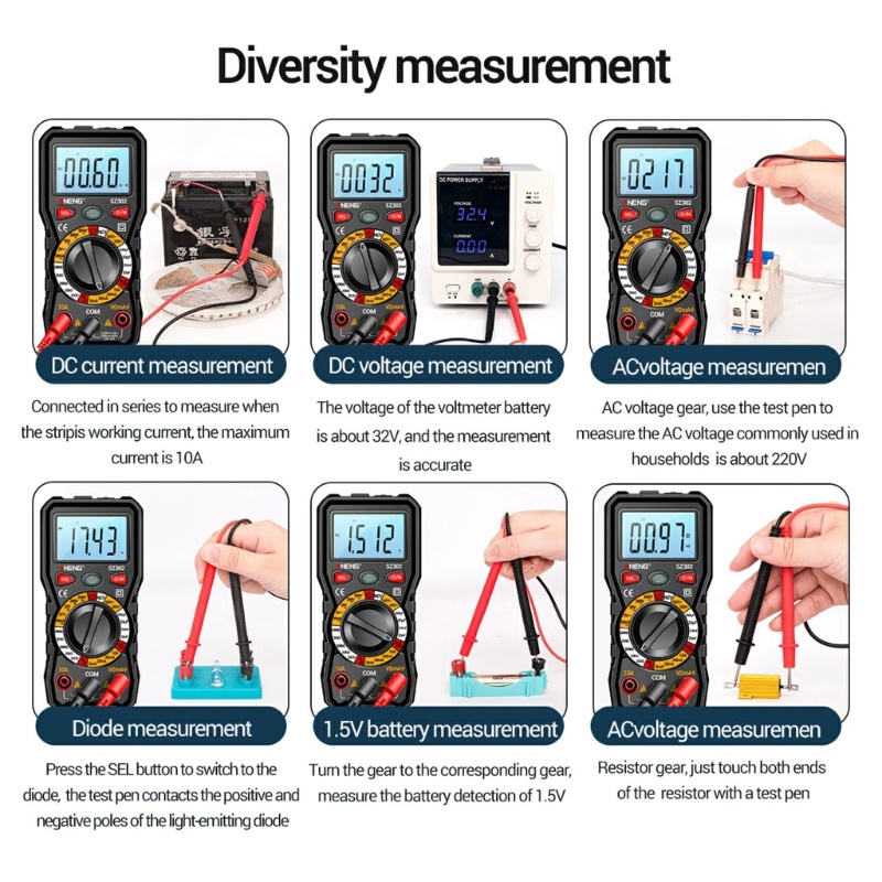 Multimeter Ohm Volt Meter Multi Tester Portabel Auto-Ranging Dengan Senter Belakang Anti Ledakan