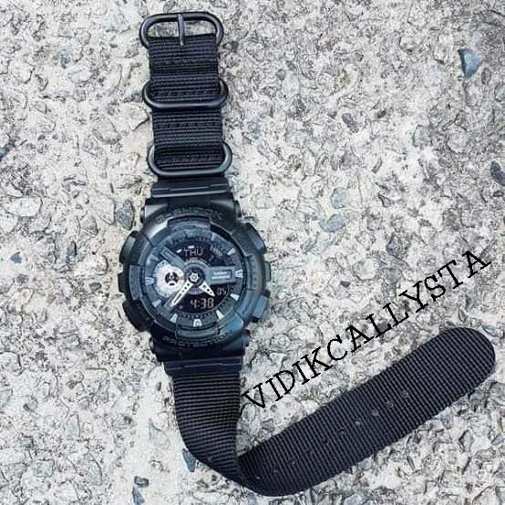 Tali Jam Tangan G-Shock Canvas Hitam Abu Nato Zulu Gshock Kanvas Dengan Adapter Adaptor Balck Gray