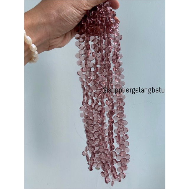 batu tetes air mata 10mm SOFT PURPLE QUARTZ ungu muda LUBANG SAMPING