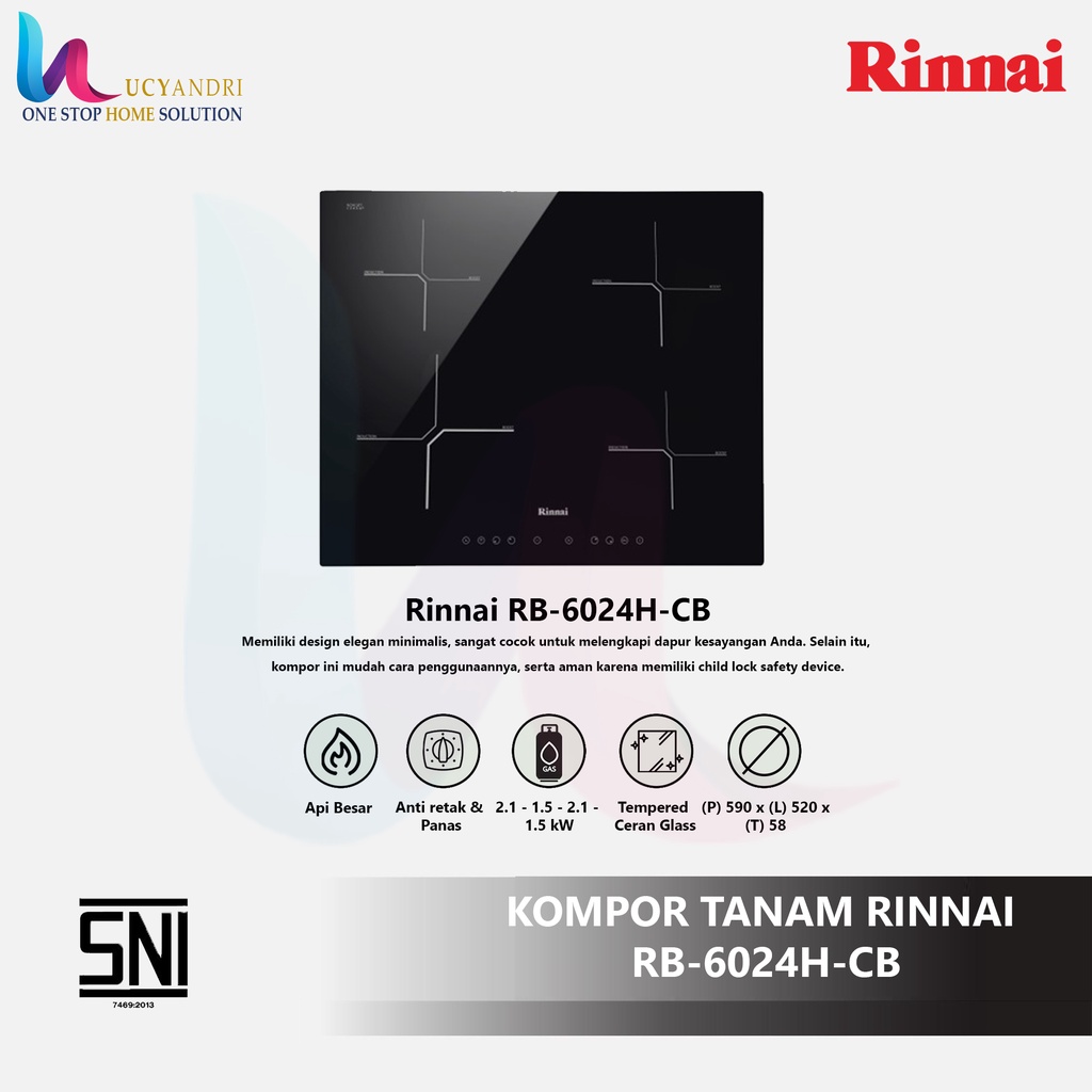 Built-in Gas Hob Rinnai KOMPOR RINNAI RB-6024H-CB ORIGINAL RB 6024 HCB