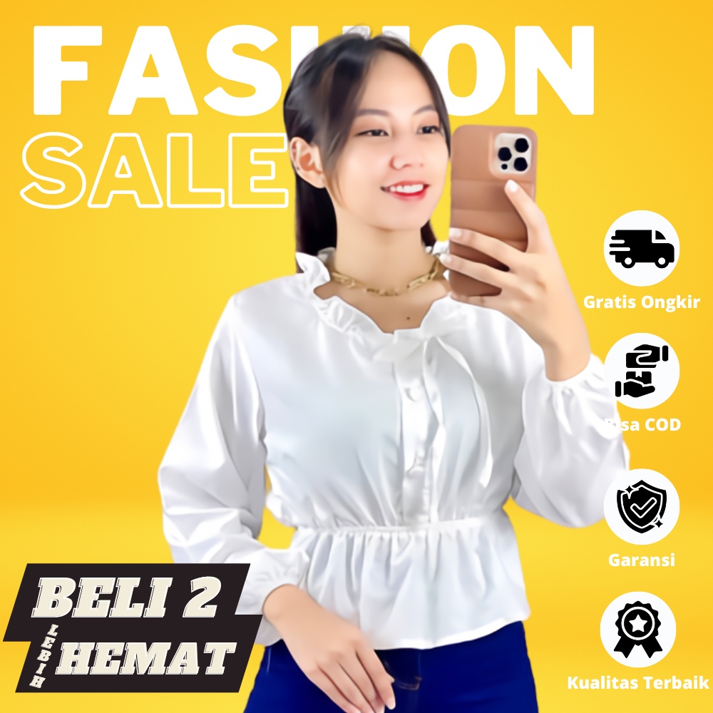 Baju Kerja Wanita Kantor Blouse Putih Lengan Panjang Blouse Korean Style Blouse Putih Wanita