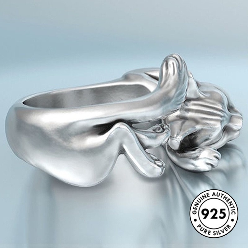 Cincin Model Terbuka Desain Kucing Bahan S925 Silver