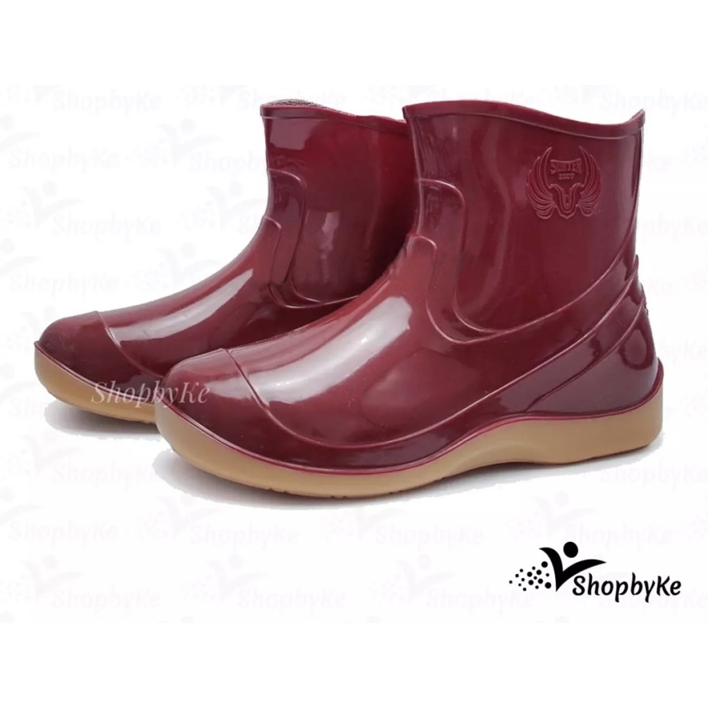 Sepatu Boot Karet Pendek Sunter Relax Merah Maroon Glossy Mengkilap