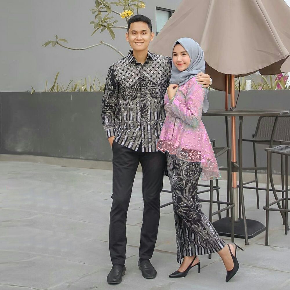 (TERMURAH - ORI & REAL PIC!  WARNA) Batik Couple Andhini Kebaya Couple Brukat Anabel - BS073-PINK