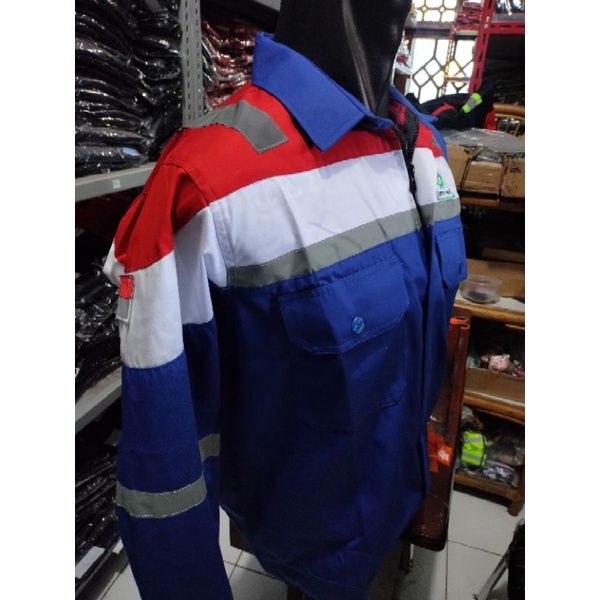 SERAGAM PROYEK BAJU SAFETY MERAH BIRU MODEL PERTAMINA RESLETING