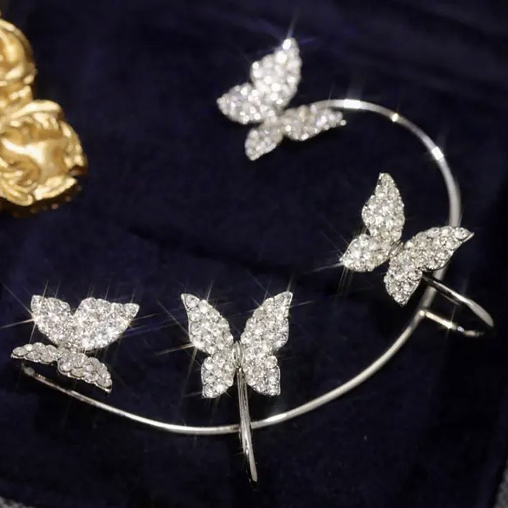 Hu Hu Hu Hu Hu Alat Bantu Pasang Kacamata♡ 1 Pc Anting Klip Bentuk Kupu-Kupu Aksen Berlian Imitasi Untuk Pernikahan