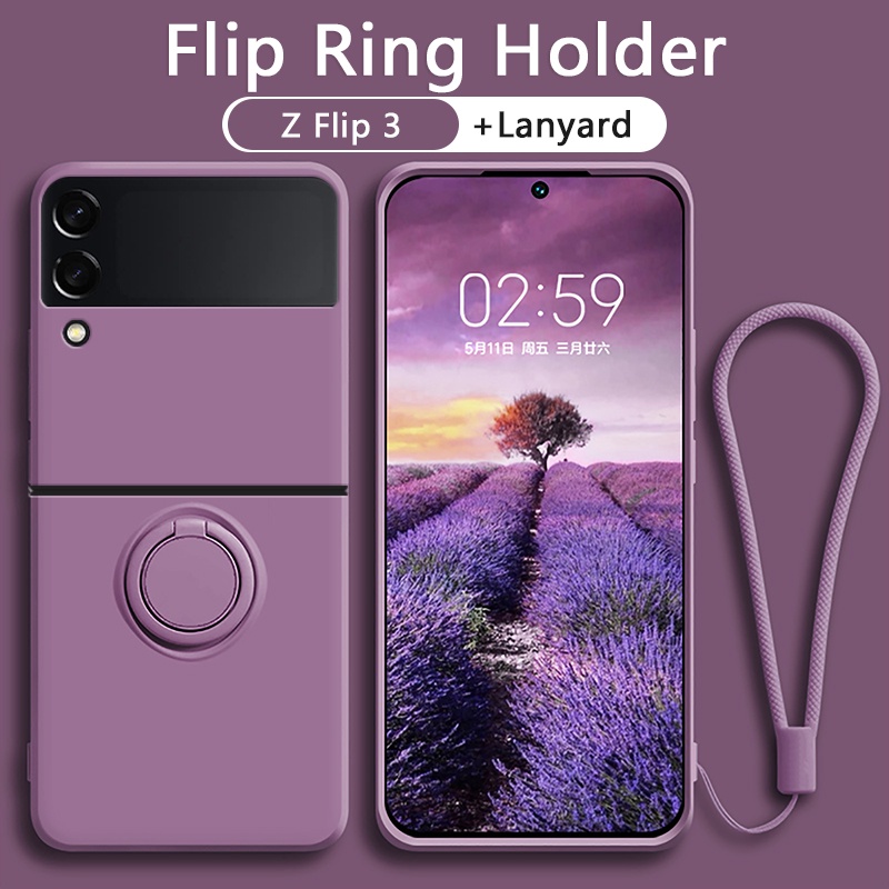 merah case samsung z flip 3 silikon dengan dudukan cincin magnetik berdiri perlindungan kamera tahan