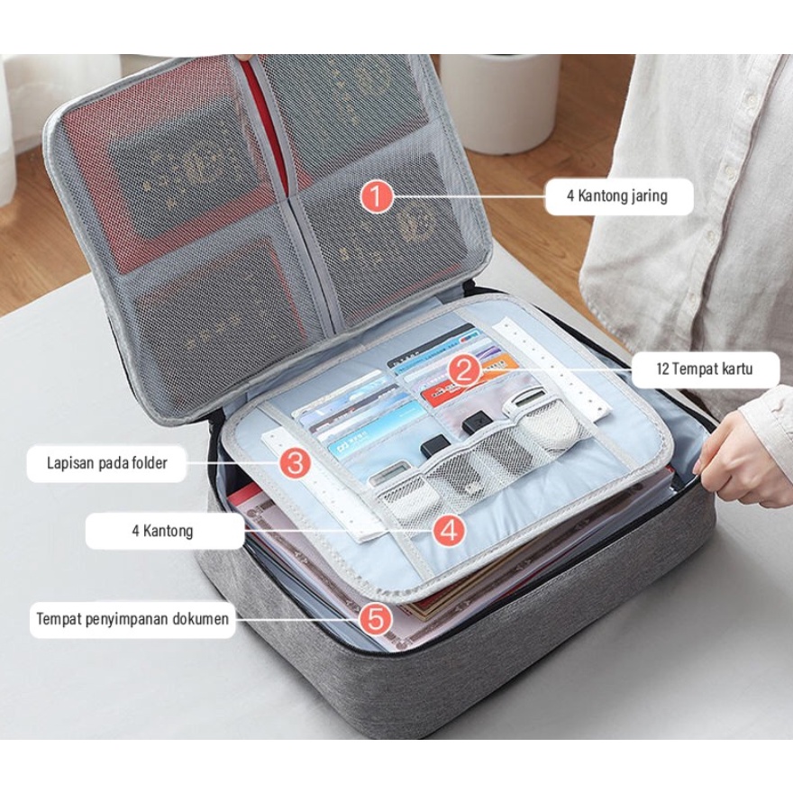 Tas Penyimpanan Dokumen Bergembok Tiga Susun / Document Keeper / Document Storage Bag / Tas Dokumen Penting / Tas Anti Air