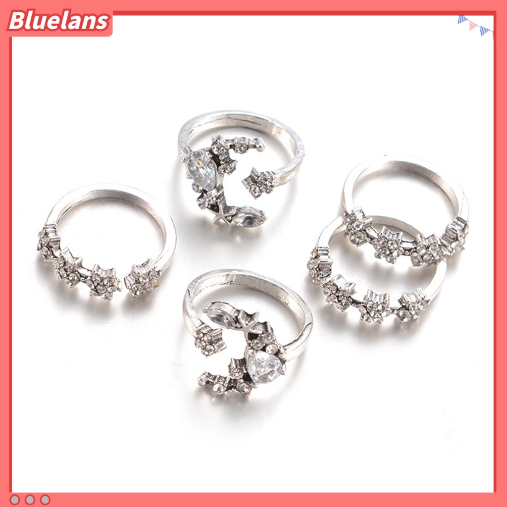 Bluelans 5Pcs Ring Lightweight Rhinestones Alloy Alloy Finger Ring