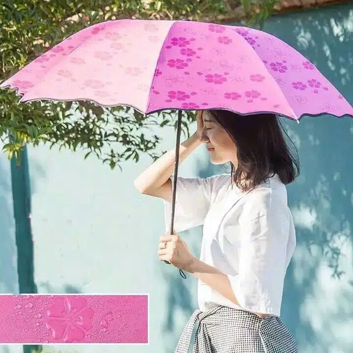 Payung Lipat 3D 3 Dimensi Magic Umbrella Payung Ajaib Timbul Motif Berubah Warna Motif Anti UV Lapis Hitam Gelombang