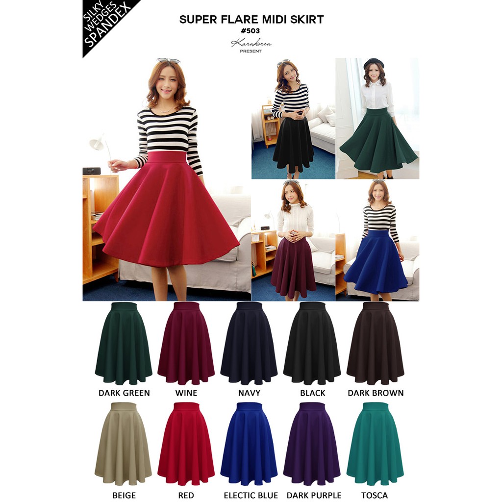 KARAKOREA 503 Super Flare Midi Skirt /Rok payung/Rok Lebar/Rok Scuba/Rok Midi