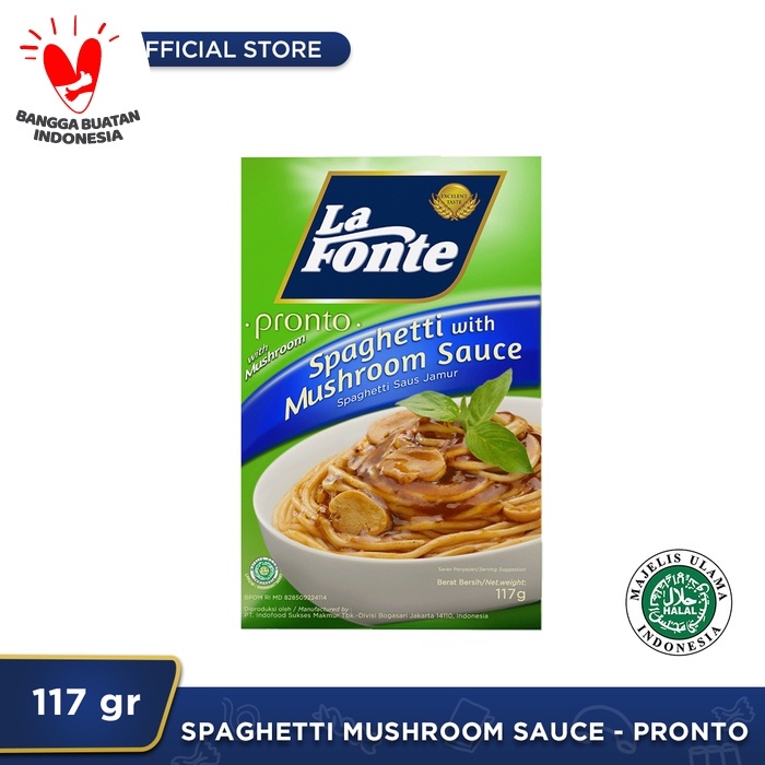 

PASTA-ANEKA- 1 PC - LA FONTE SPAGHETTI SAOS JAMUR 117GR -ANEKA-PASTA.