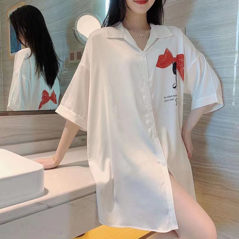 Baru renda jahitan baju tidur sutra es tipis/piyama wanita