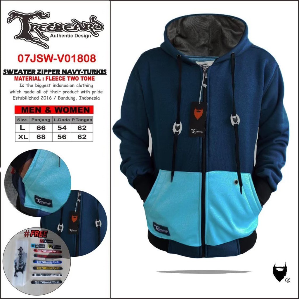 Jaket Pria Hoodie Original Treebeard - Sweater Pria Hoodie - Jaket Hoodie Kombinasi Premium