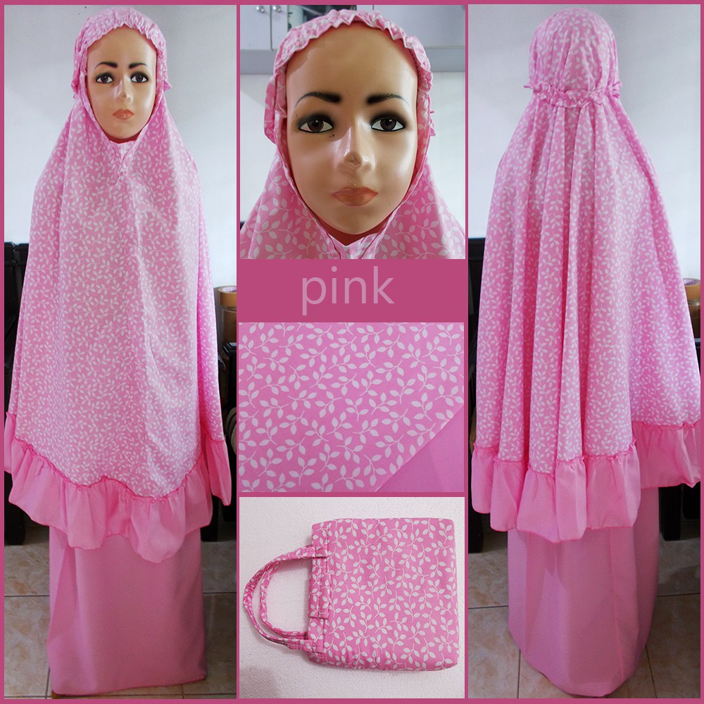 Mukena Asterik Anak 6-9 th motif daun kecil warna Pink Soft