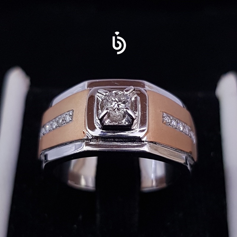 Cincin pria/cowok perak palladium berlian asli natural diamond