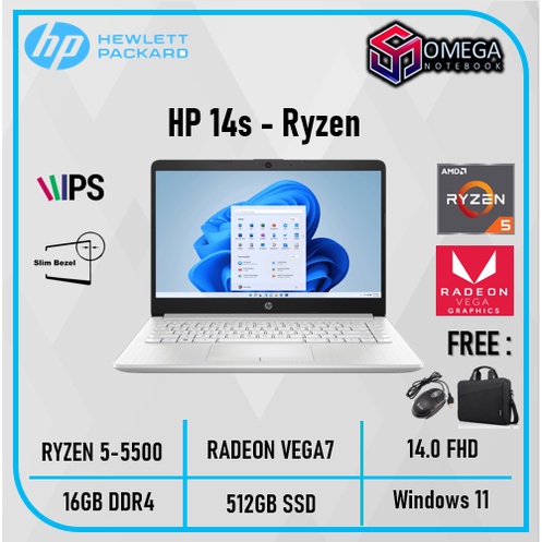 Laptop HP 14s RYZEN 5 5500 8GB/16GB 512SSD VEGA7 W11 14.0FHD IPS