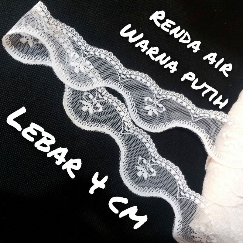 per  meter,renda air warna putih lebar 3 cm