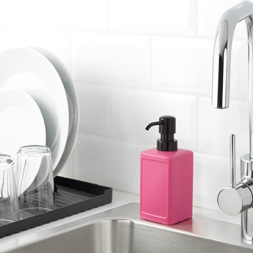 RINNIG Dispenser sabun &amp; pembersih tangan, abu-abu / pink / hijau 450 ml